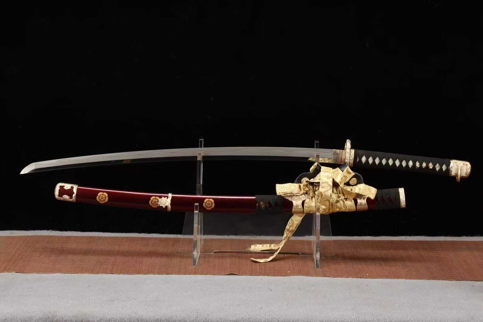 Kiếm Nhật Kính Nguyệt Tachi – T10 Tôi Cháy, Vân Sóng Lớn Ba Sắc, Rèn Tay Long Tuyền